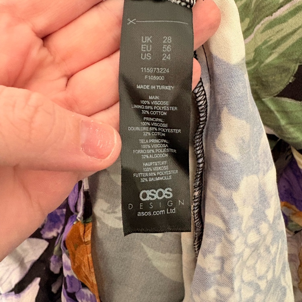 ASOS Edition Curve Floral Mini Dress Voluminous Sleeve Purple Black BNWT US 24 - Picture 9 of 9